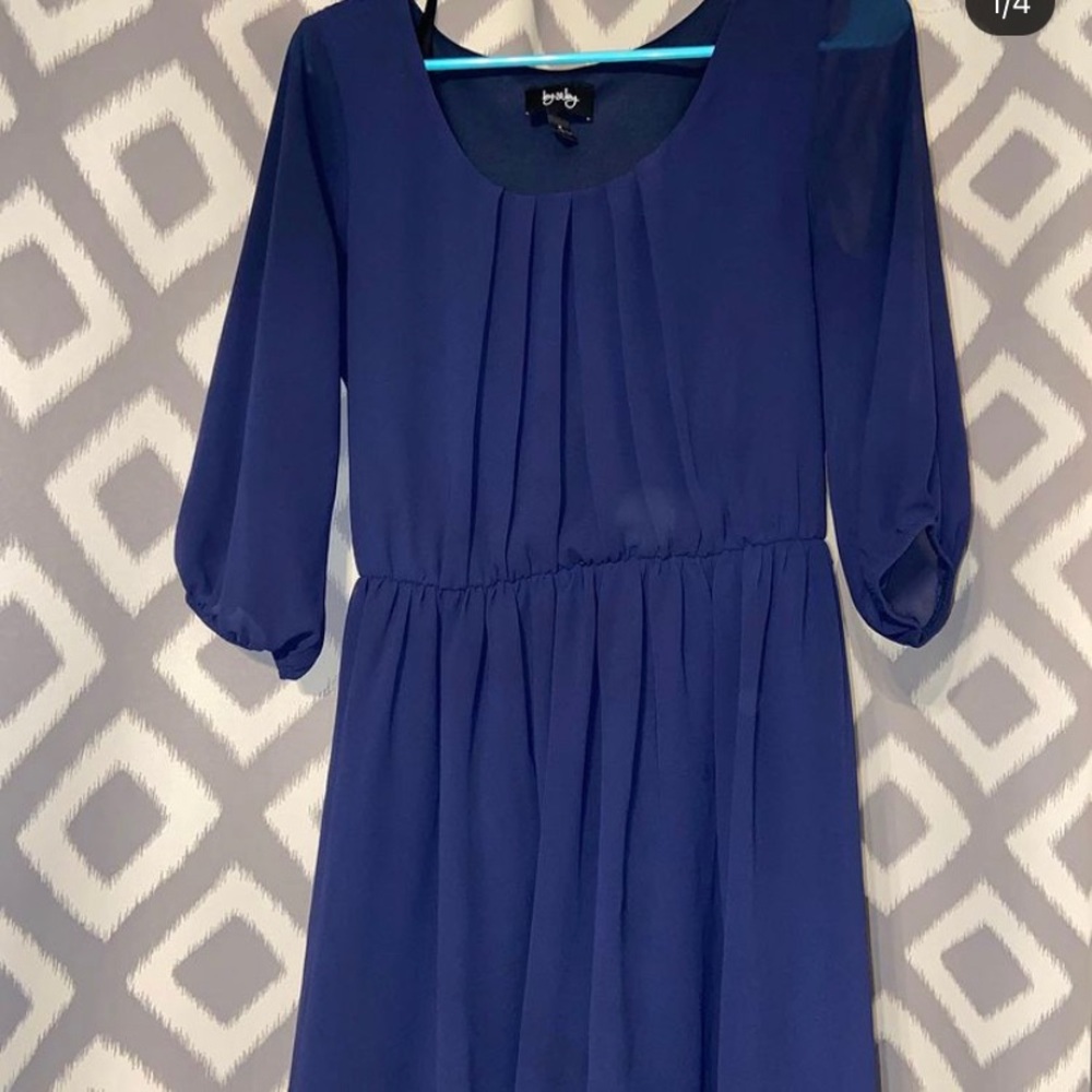 navy dress w belt loops, quarter sleeve
